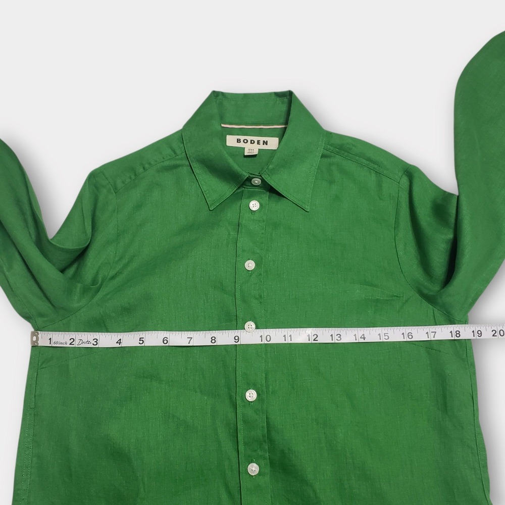 Boden Kelly Green 100% Linen Long Sleeve Button Down Shirt US 4P Petite - Picture 6 of 9